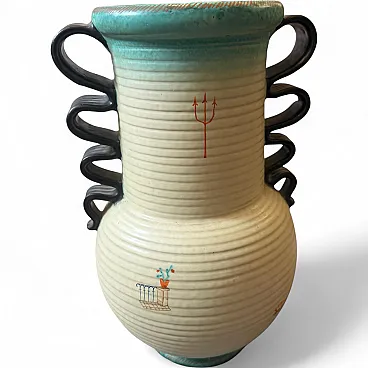 Art Deco hand painted, air brushed ceramic vase by Deruta, 1930s