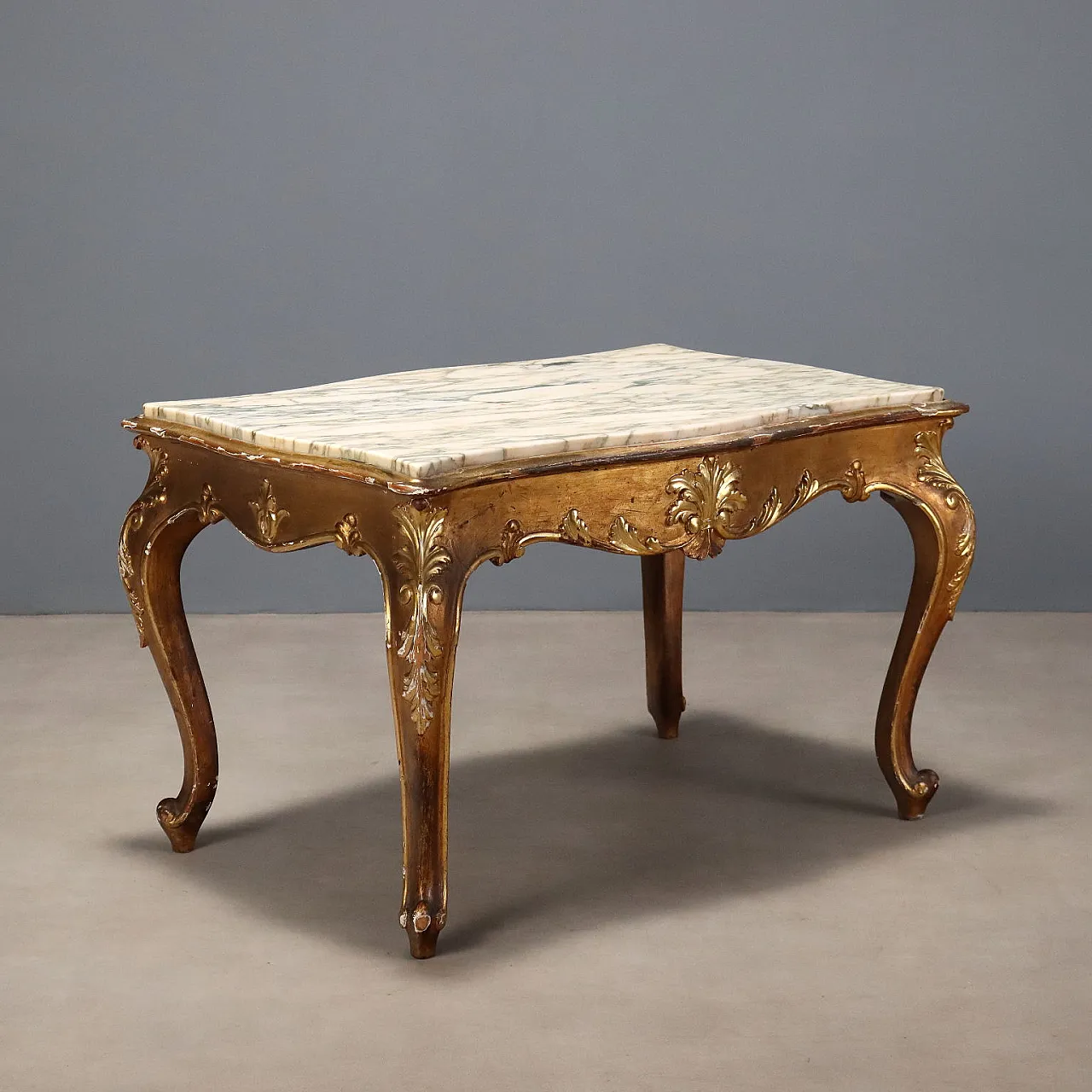 Baroque style coffee table in fir wood, 19th century 1