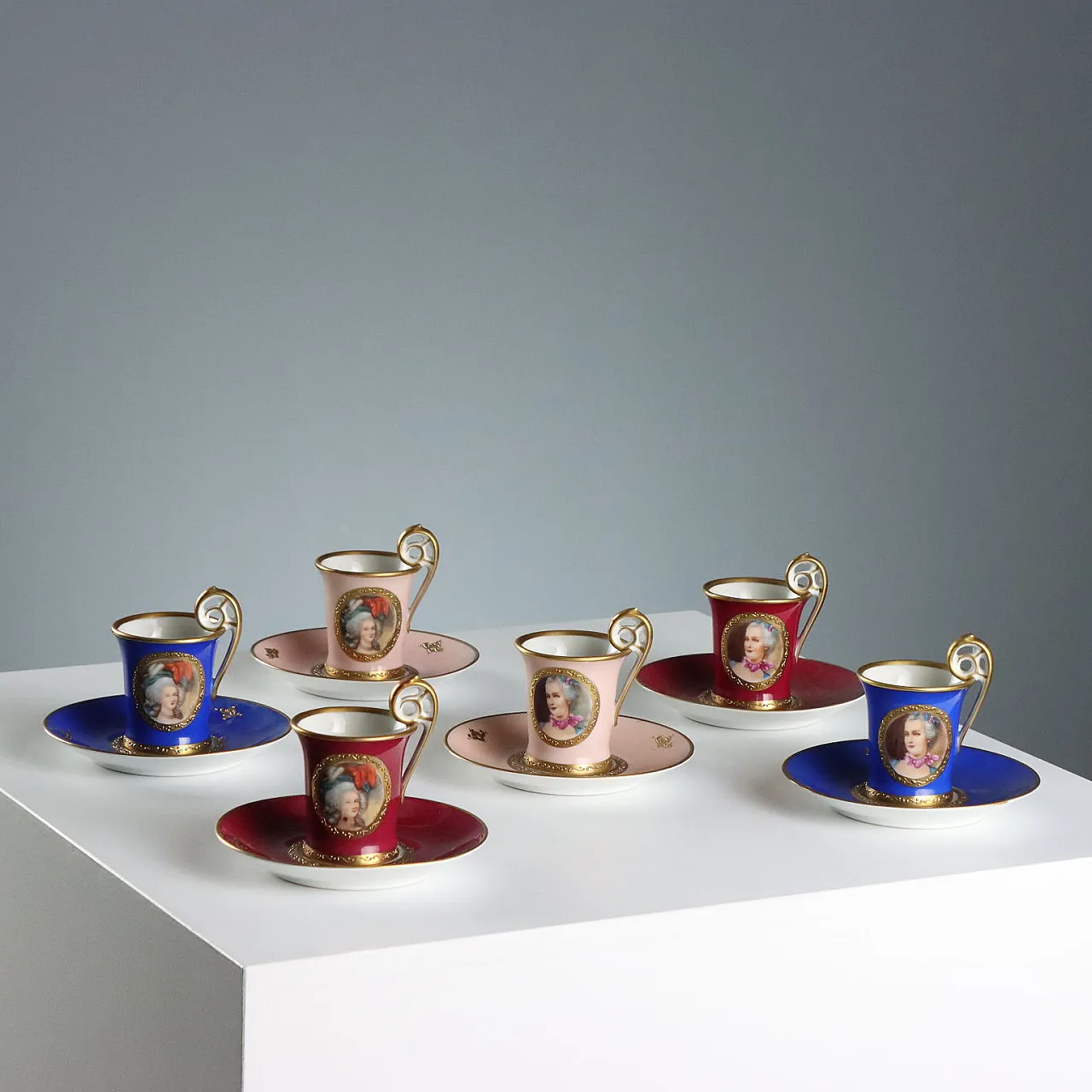6 Porcelain cups made in Limoges, 20th century 1