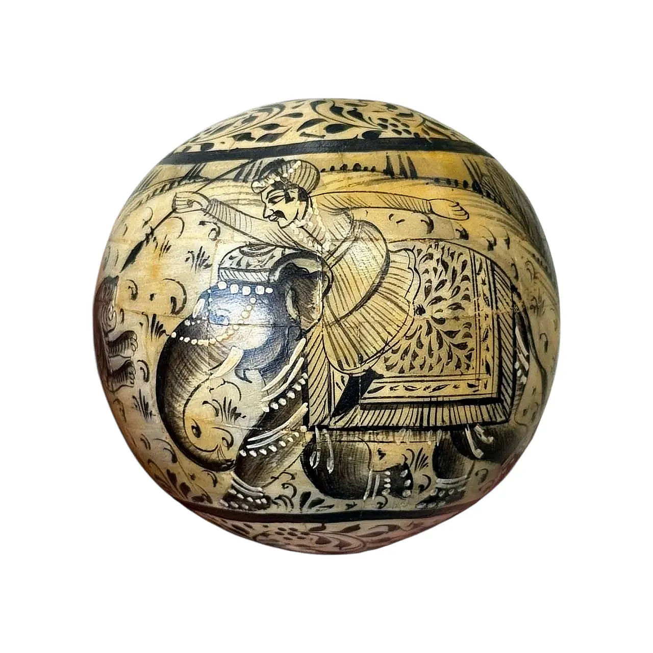 Capolavoro indiano Mughal, sfera in avorio dipinta, '700 10