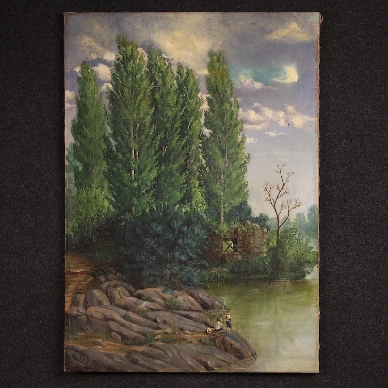 Spanish landscape painting signed C. Coll 1883 1