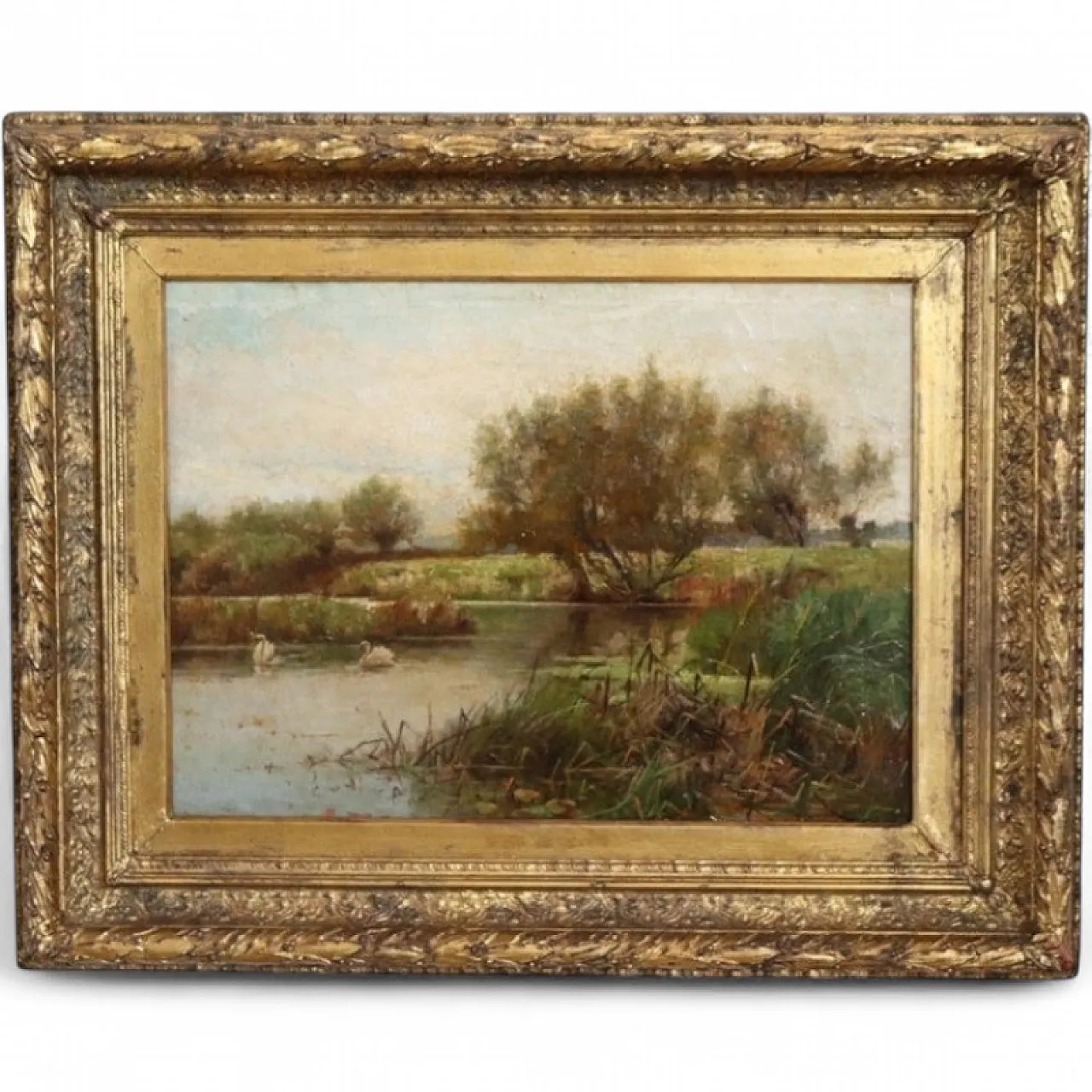 Scorcio dell'Avon con cigni, dipinto ad olio su tela, '800 16