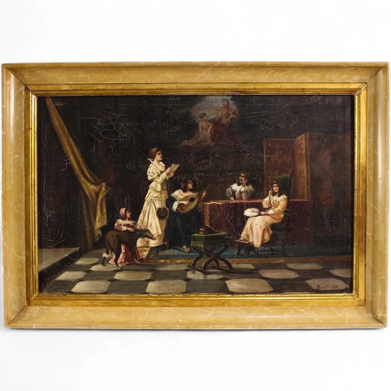 F. Bonati, Interior scene, oil painting signed and dated 1913 16