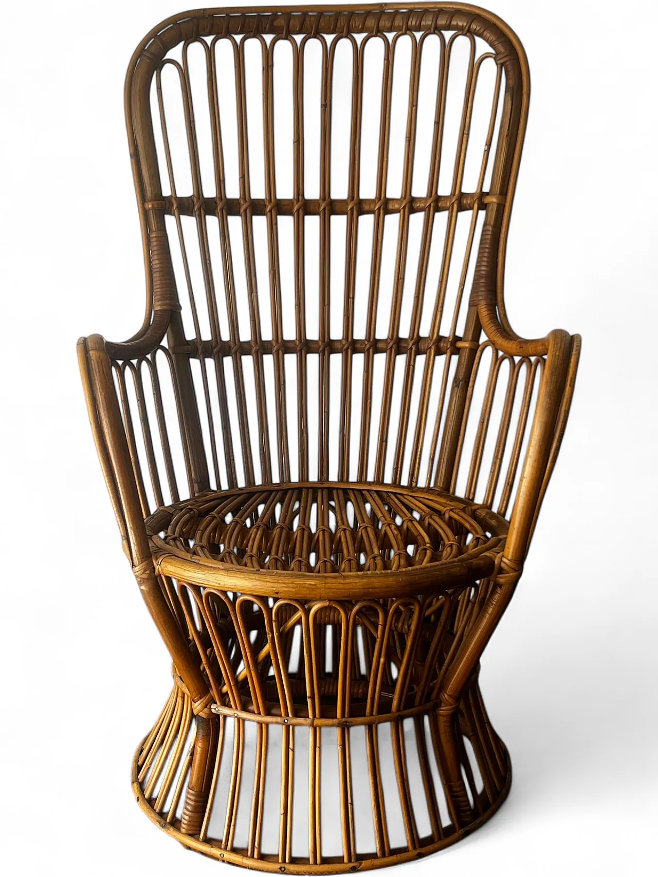 Armchair in bamboo and rattan with padded cushion, 1970s 8