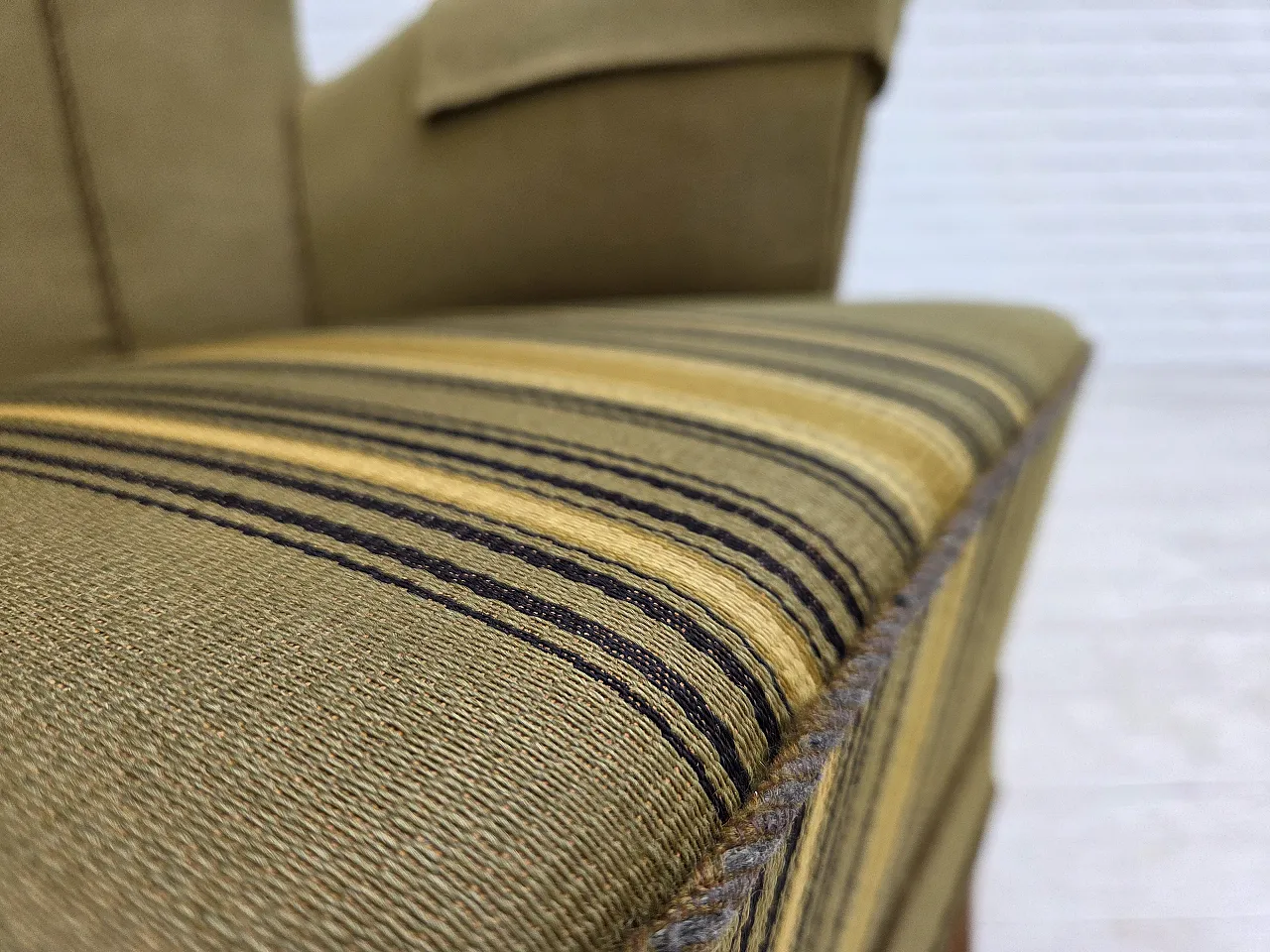 1960s, Danish highback armchair, original green furniture wool. 5