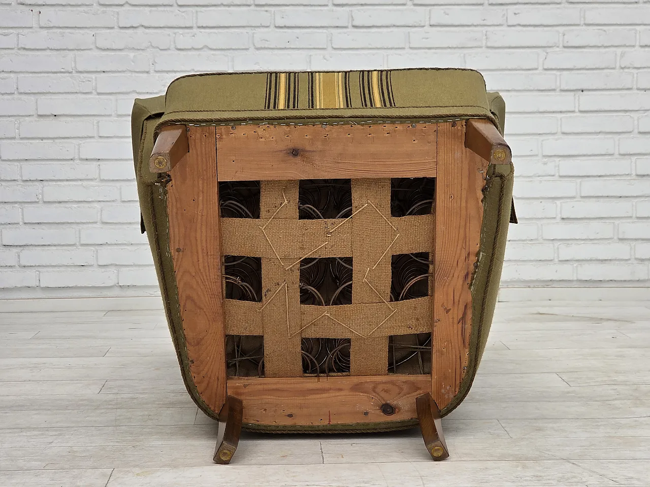 1960s, Danish highback armchair, original green furniture wool. 19