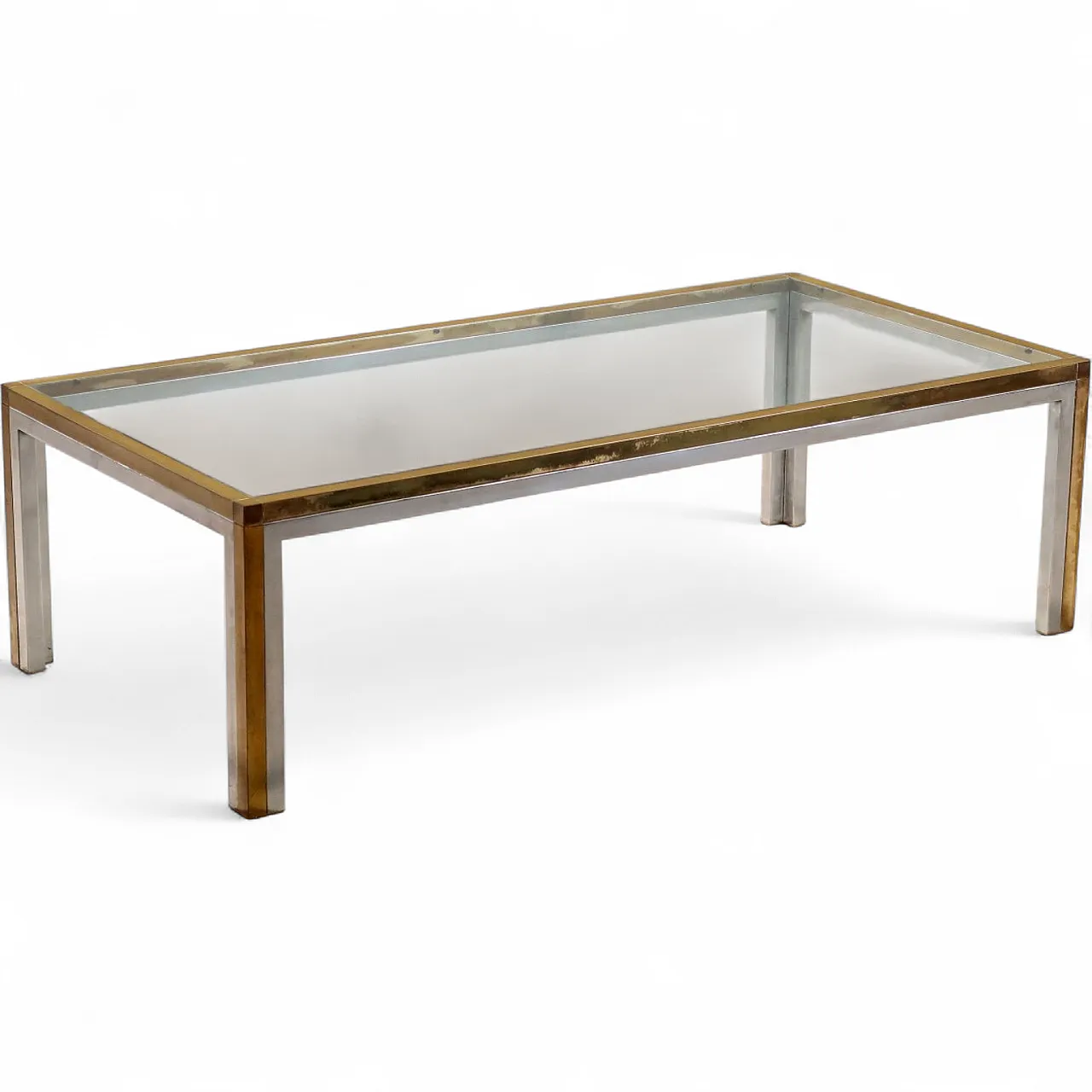Metal, brass and glass center table, 1970s 9