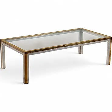Metal, brass and glass center table, 1970s