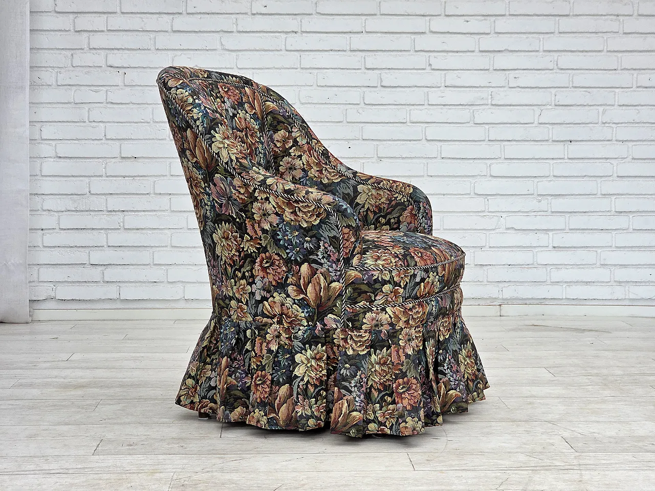 1960s, Danish cocktail lounge chair, furniture jacquard fabric. 1