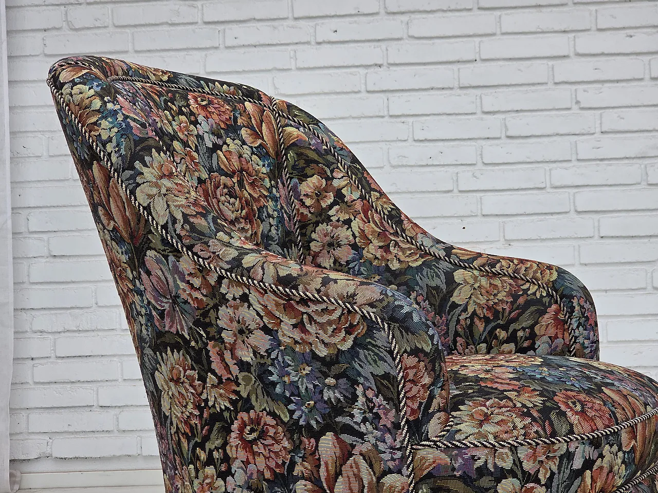 1960s, Danish cocktail lounge chair, furniture jacquard fabric. 5