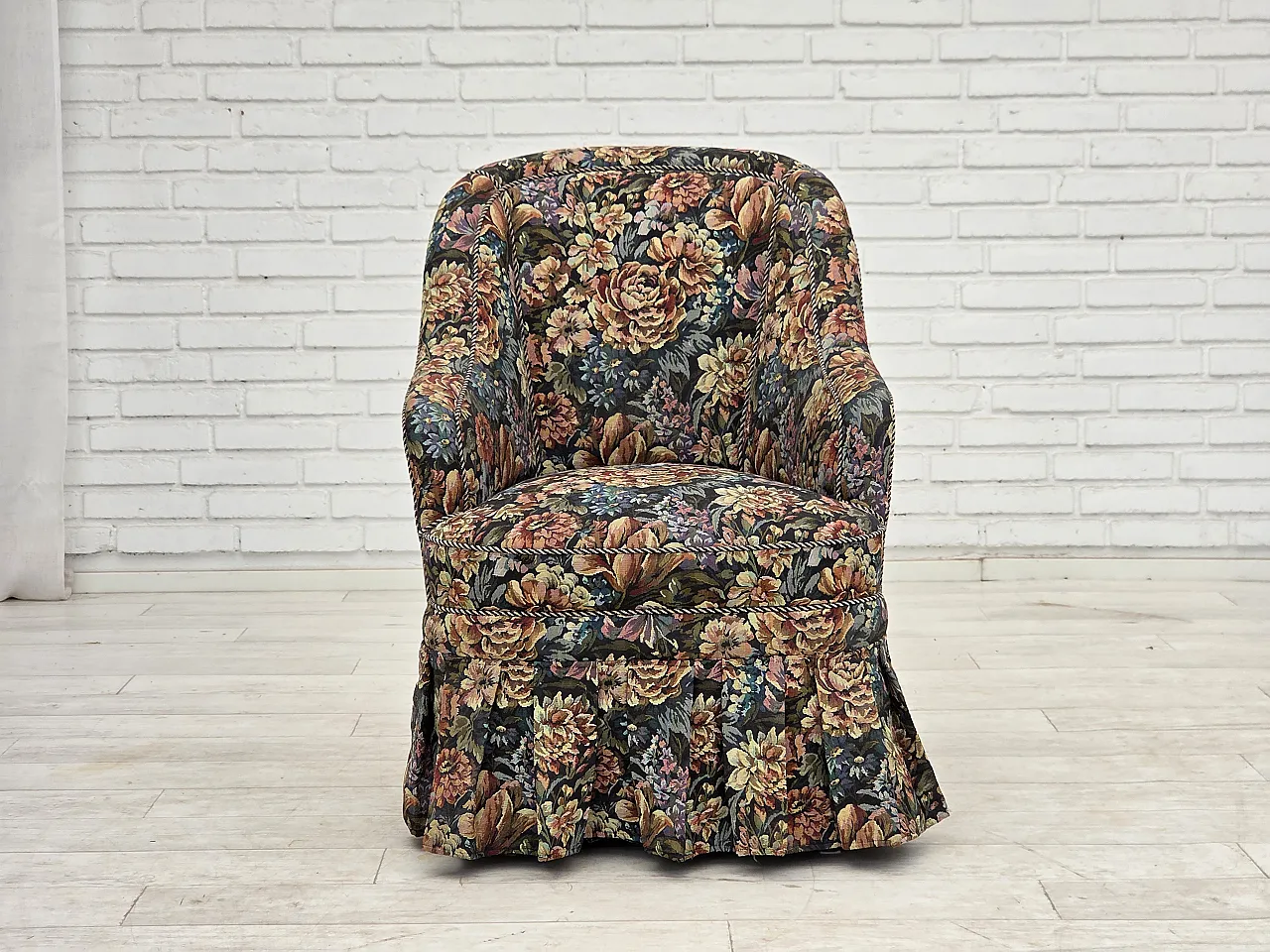 1960s, Danish cocktail lounge chair, furniture jacquard fabric. 6