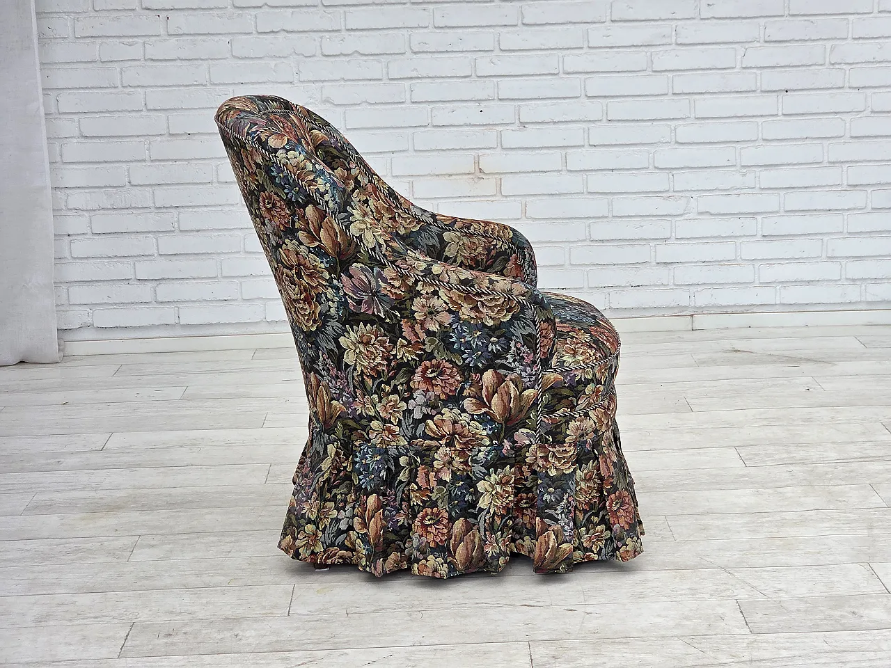 1960s, Danish cocktail lounge chair, furniture jacquard fabric. 7