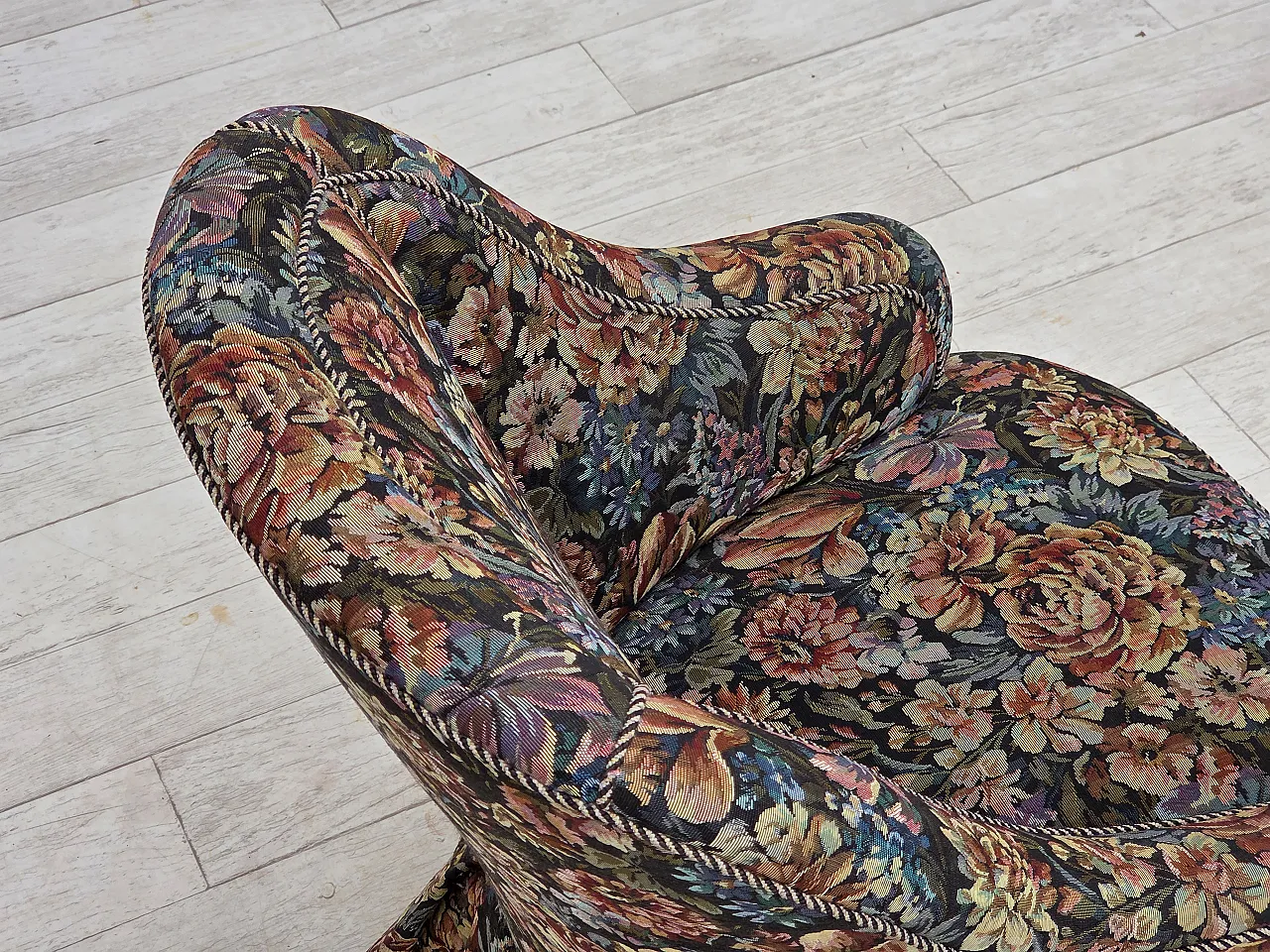 1960s, Danish cocktail lounge chair, furniture jacquard fabric. 9