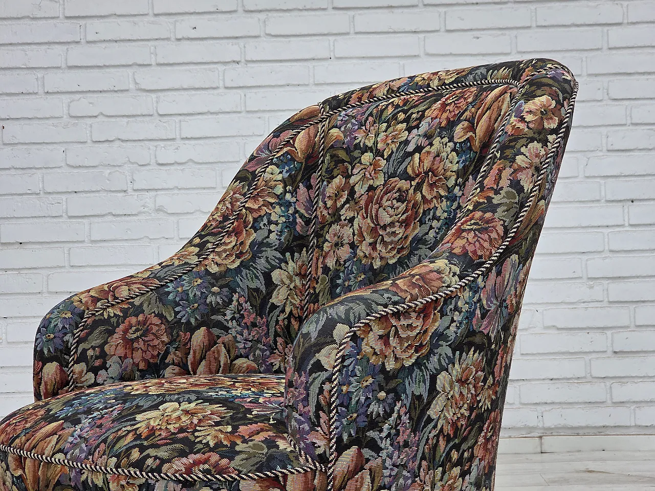 1960s, Danish cocktail lounge chair, furniture jacquard fabric. 15