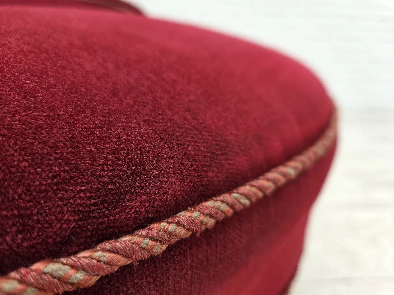 1950s, Danish cocktail lounge chair, cherry-red furniture velour. 5