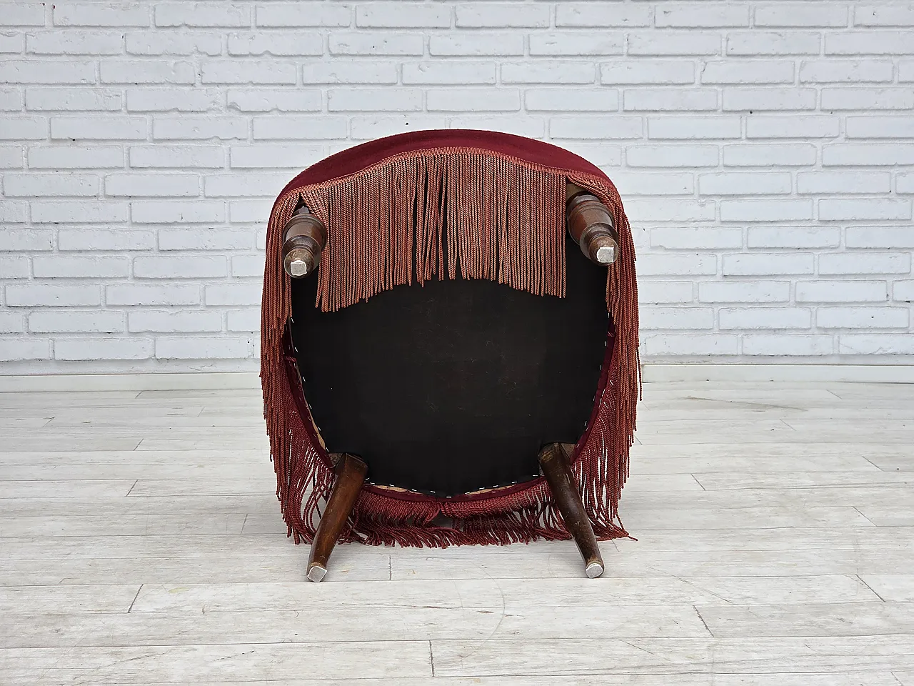 1950s, Danish cocktail lounge chair, cherry-red furniture velour. 18