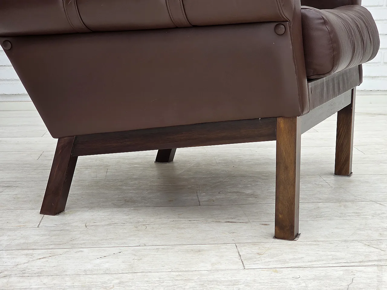 Anni '70, poltrona danese, pelle marrone originale per arredamento. 5