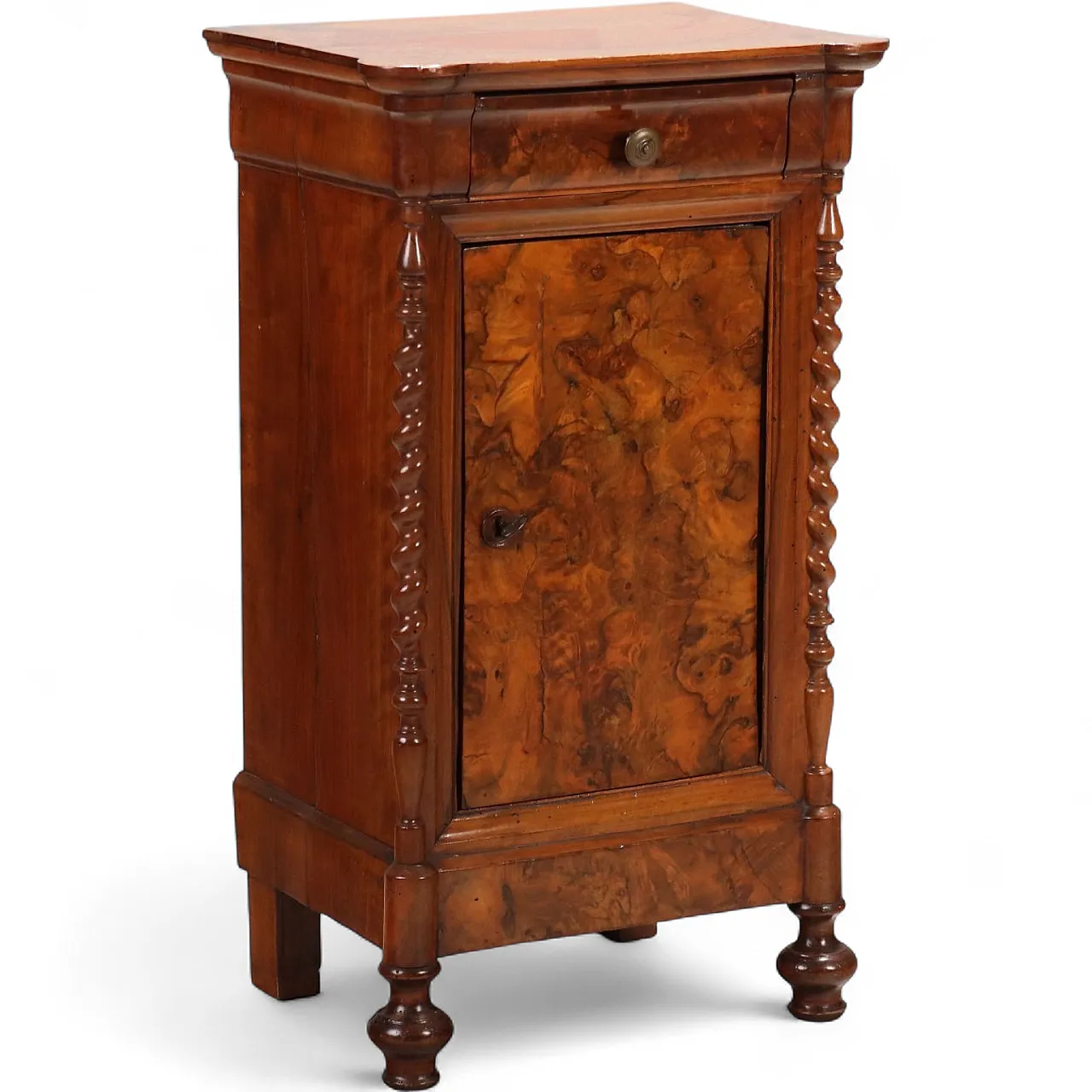 Louis Philippe bedside table in walnut and walnut root, 19th century 10