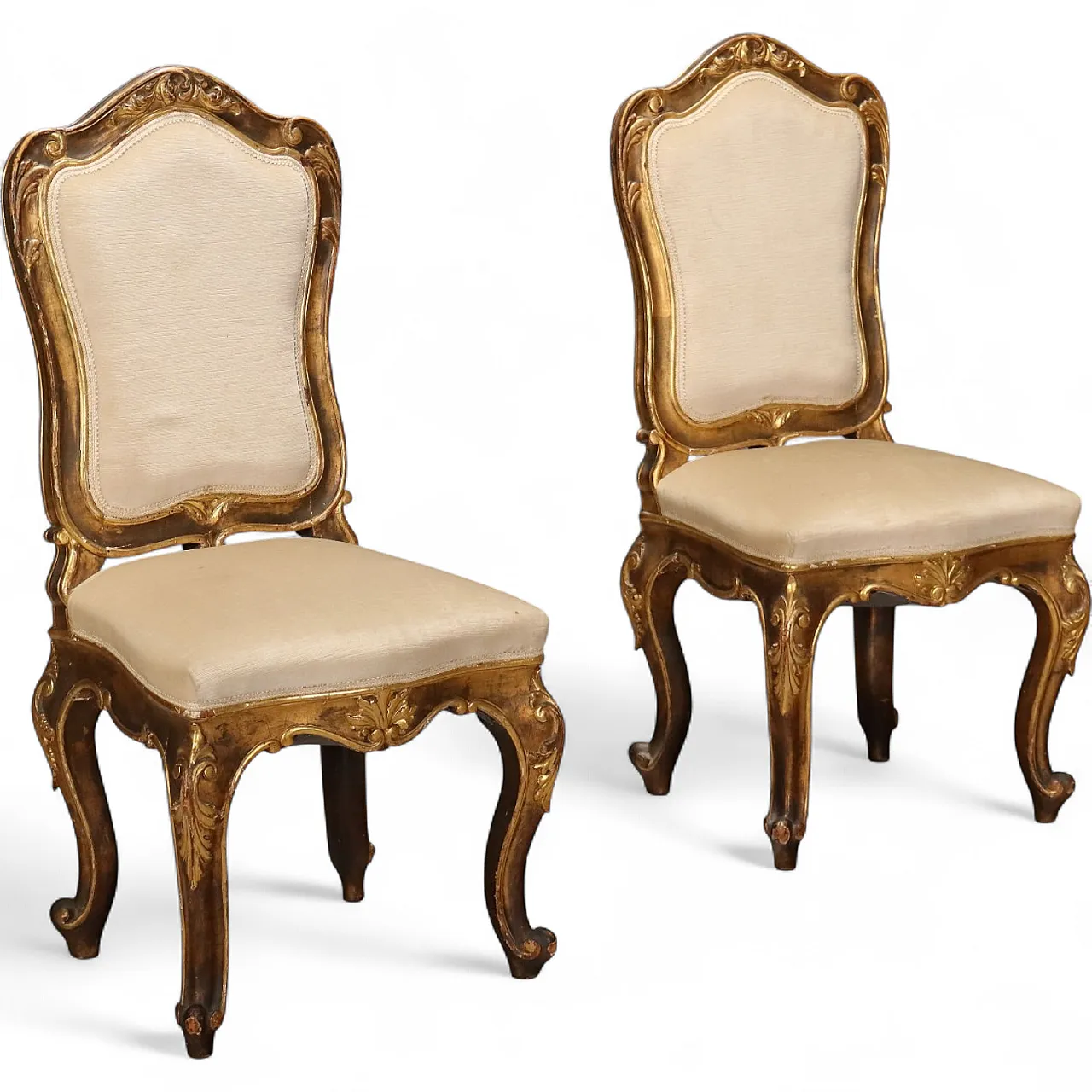 Pair of Eclectic chairs in carved and gilded wood, 19th century 8