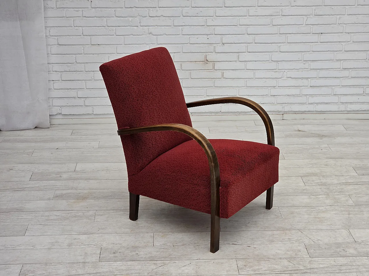 Anni '50, poltrona art deco danese, mobili originali in lana rossa. 2
