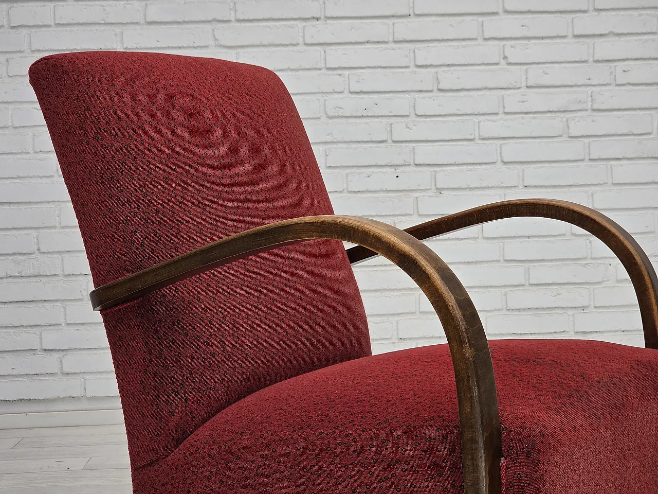 Anni '50, poltrona art deco danese, mobili originali in lana rossa. 3