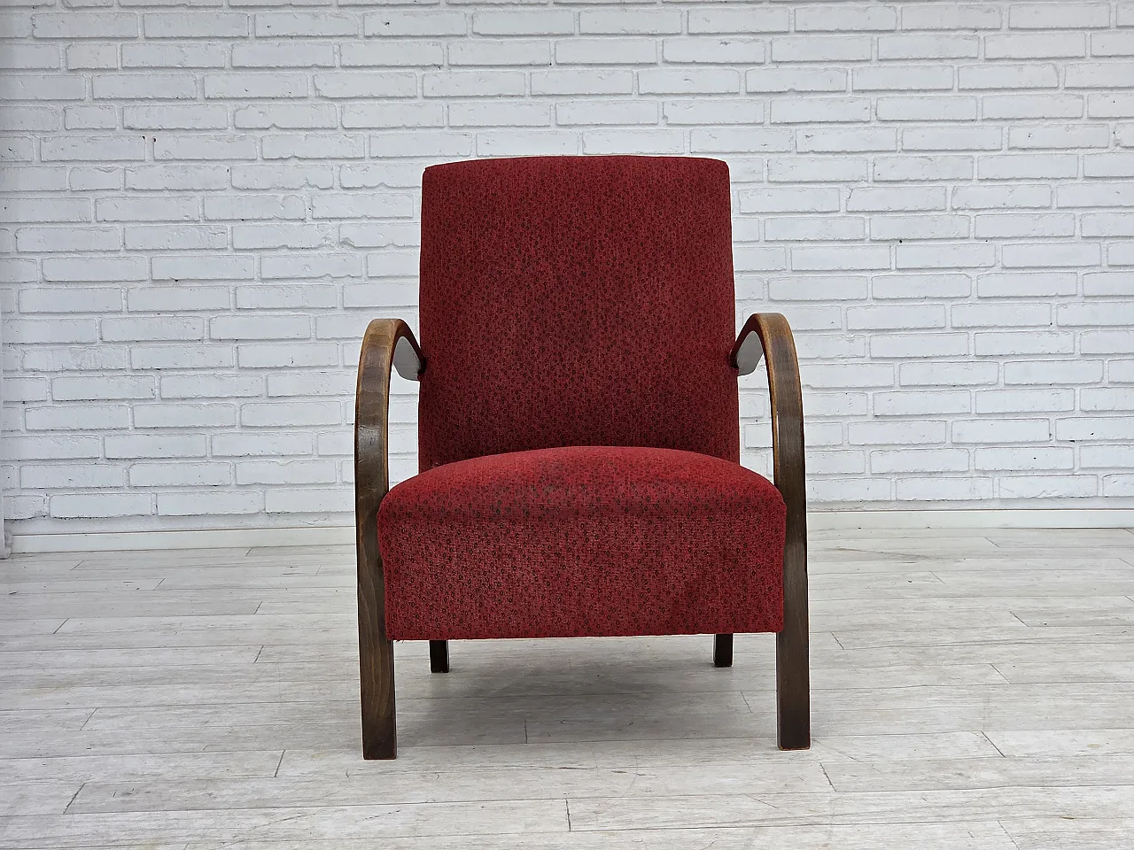 Anni '50, poltrona art deco danese, mobili originali in lana rossa. 7
