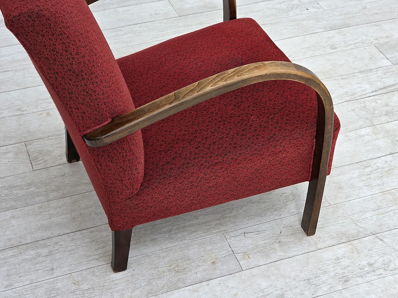 Anni '50, poltrona art deco danese, mobili originali in lana rossa. 10
