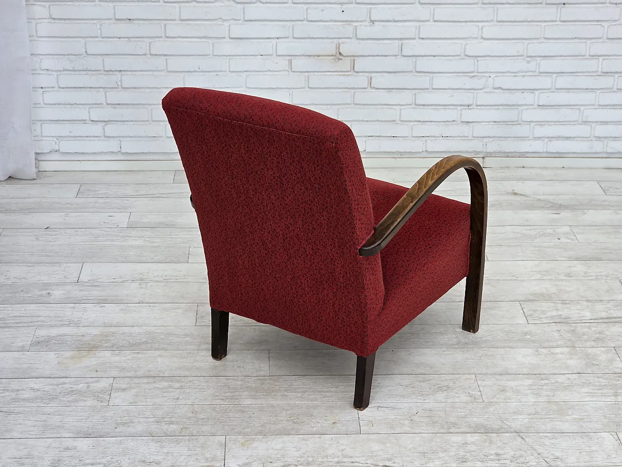 Anni '50, poltrona art deco danese, mobili originali in lana rossa. 11