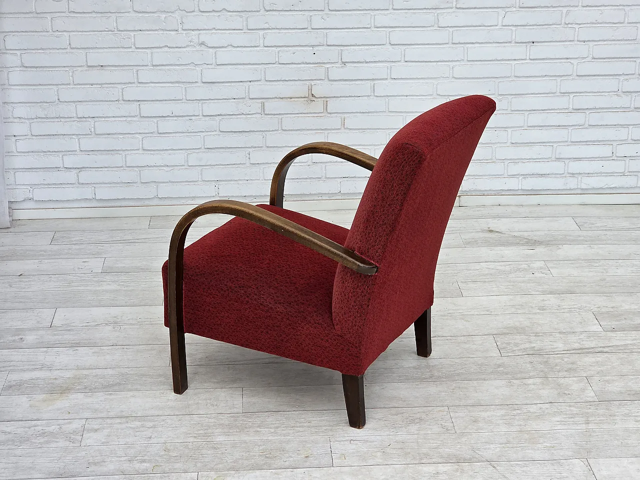 Anni '50, poltrona art deco danese, mobili originali in lana rossa. 13