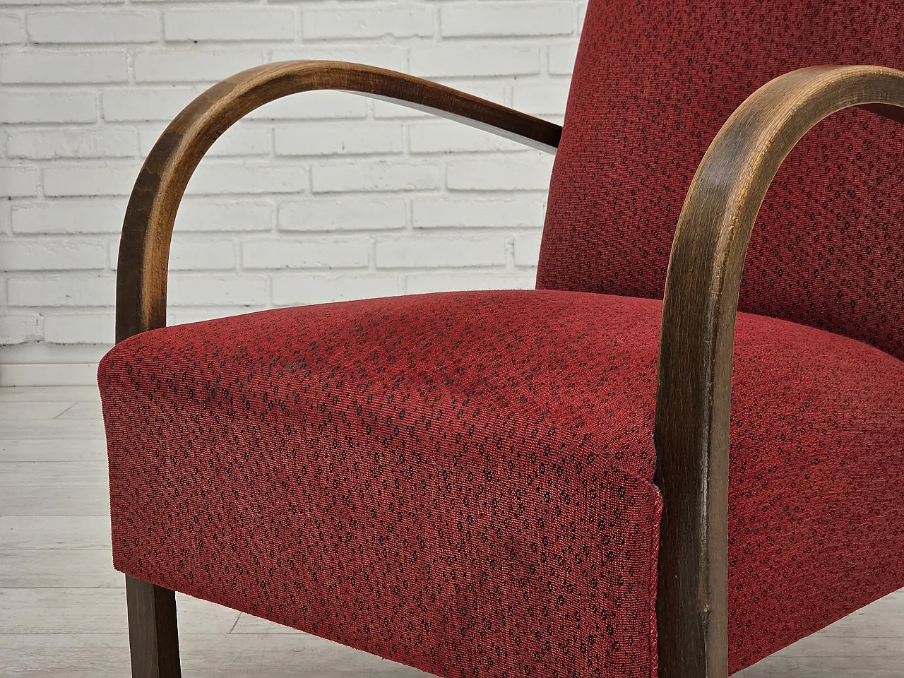 Anni '50, poltrona art deco danese, mobili originali in lana rossa. 17