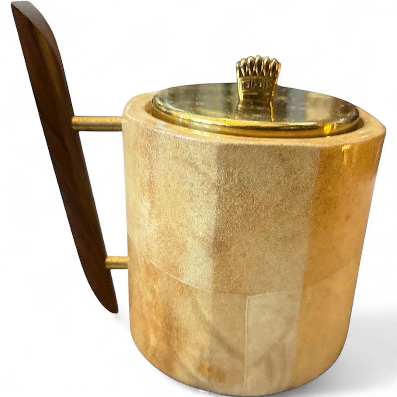 Aldo Tura Mid-Century Modern goatskin and brass ice bucket, 1950s 13