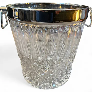 Mid-Century Modern cut crystal and chromed metal wine cooler, 1980s