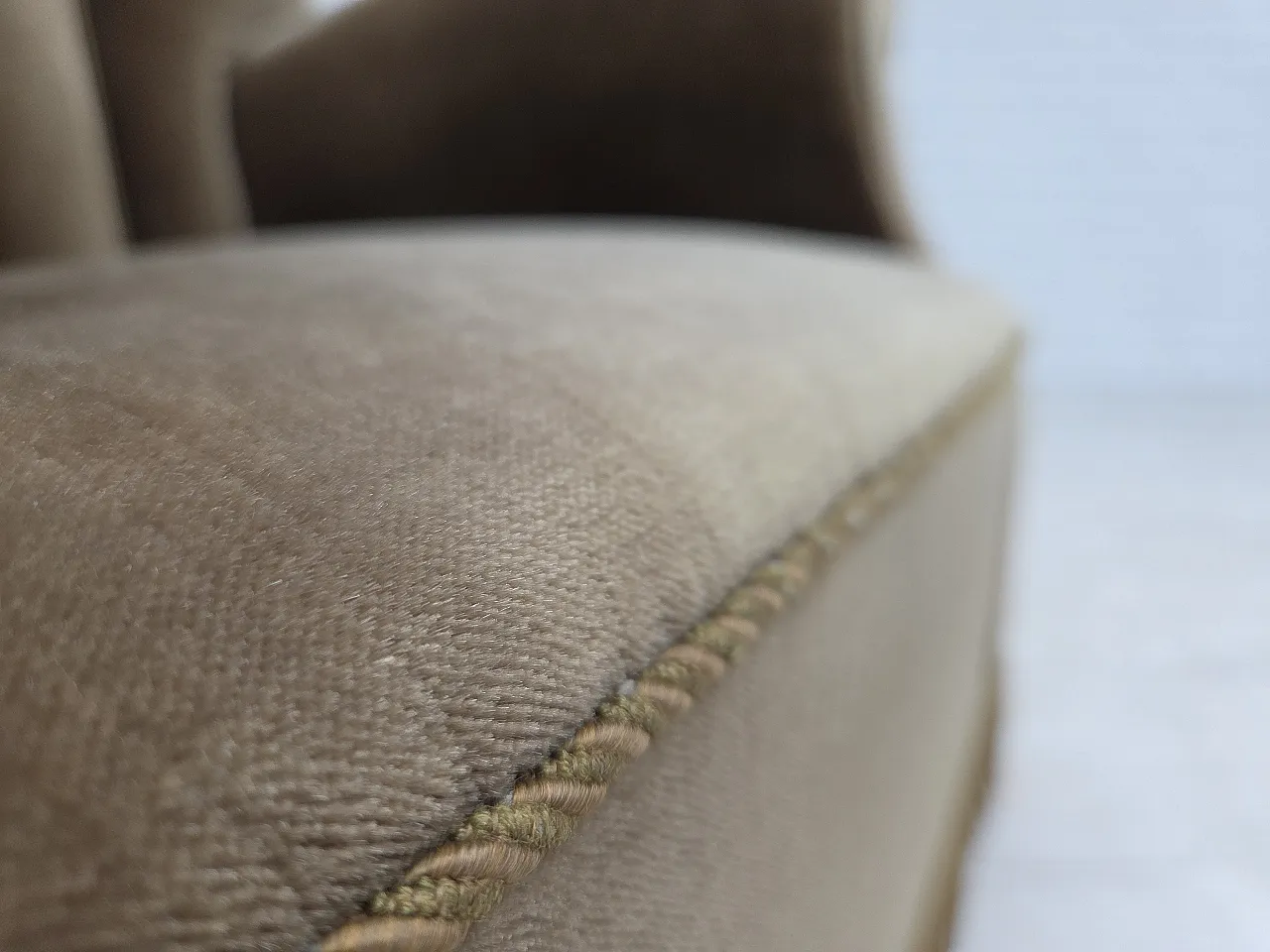 Danish relax armchair, dark green furniture velour, ash wood, 60s 8