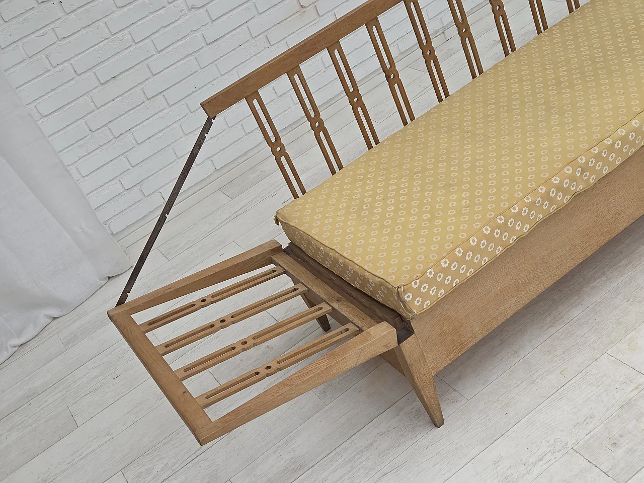 Divano/divano letto in tessuto per mobili e legno di quercia, anni '70 4