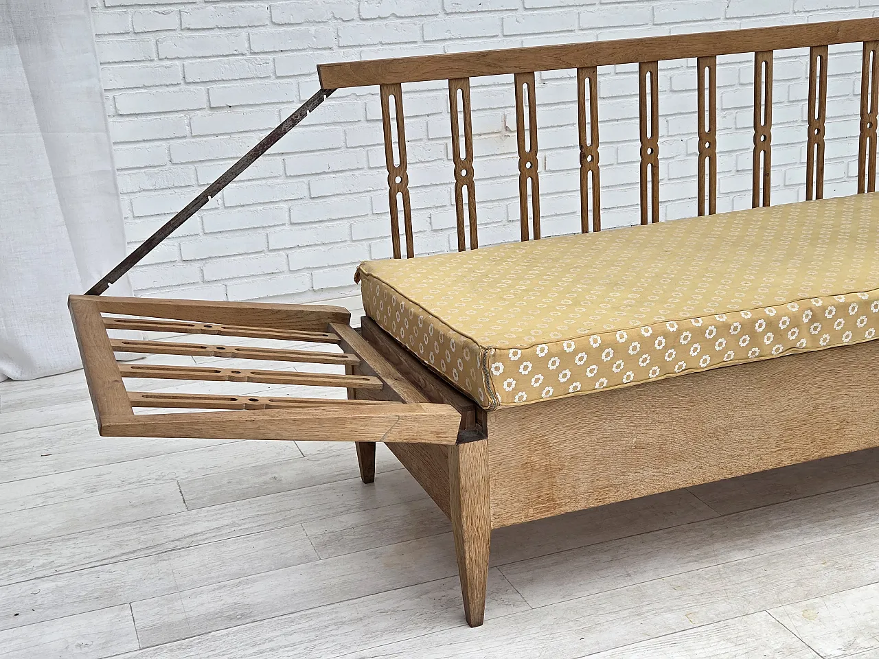 Divano/divano letto in tessuto per mobili e legno di quercia, anni '70 5