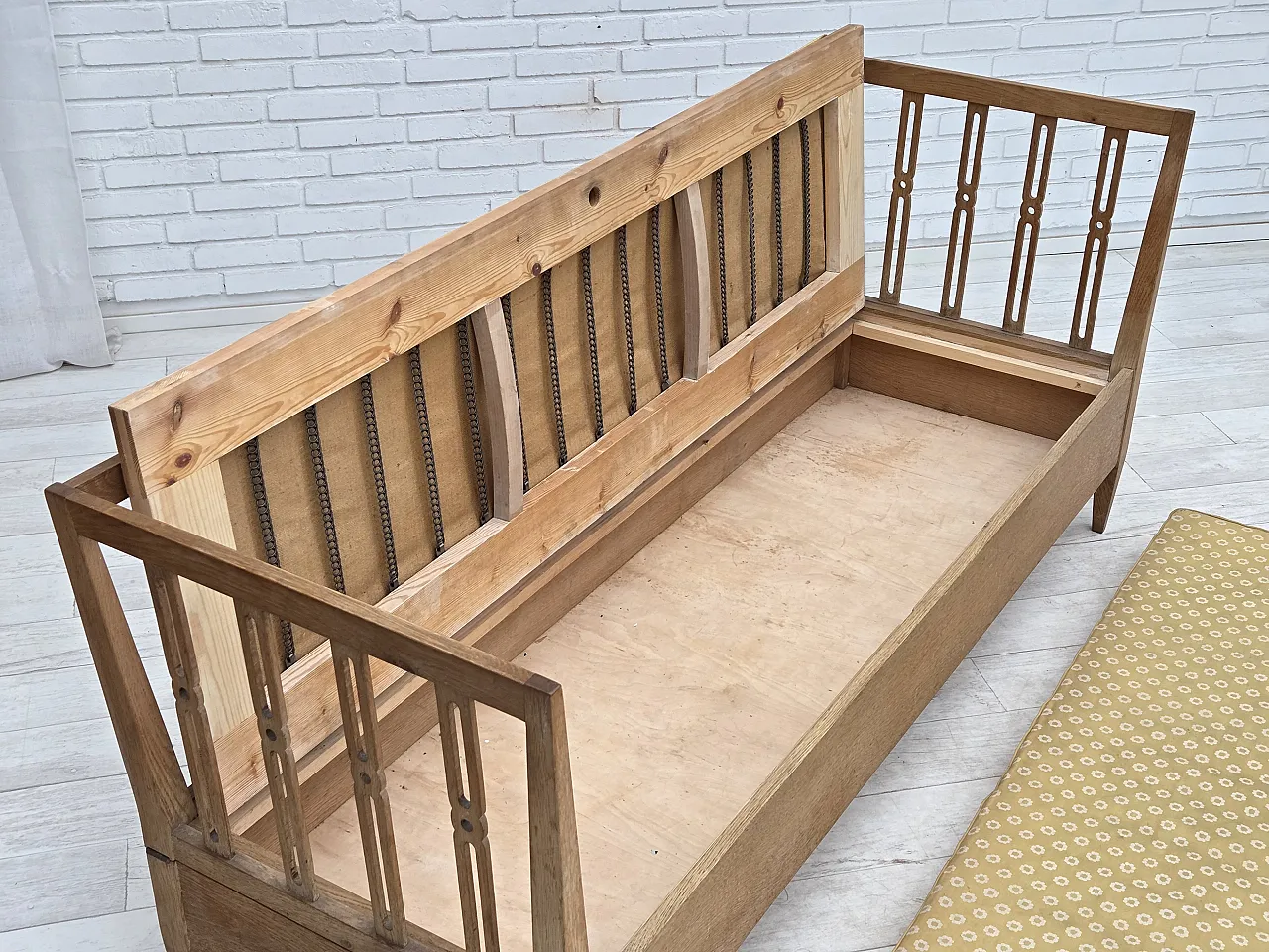 Divano/divano letto in tessuto per mobili e legno di quercia, anni '70 8