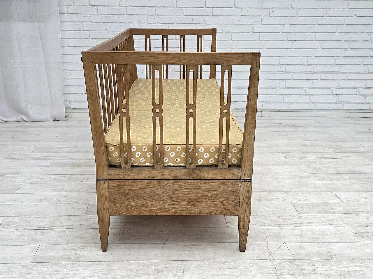 Divano/divano letto in tessuto per mobili e legno di quercia, anni '70 11