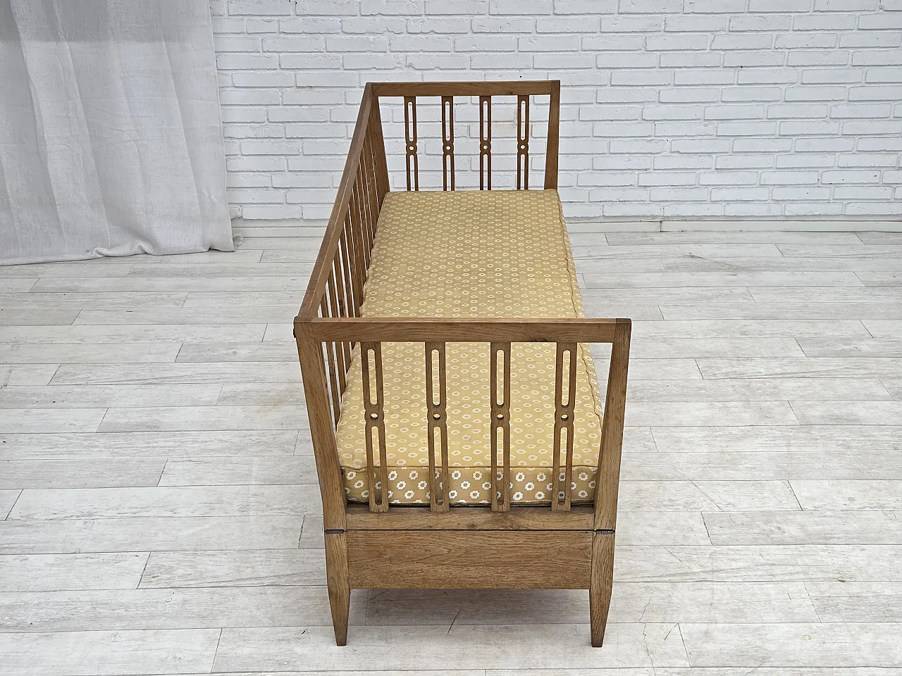 Divano/divano letto in tessuto per mobili e legno di quercia, anni '70 12
