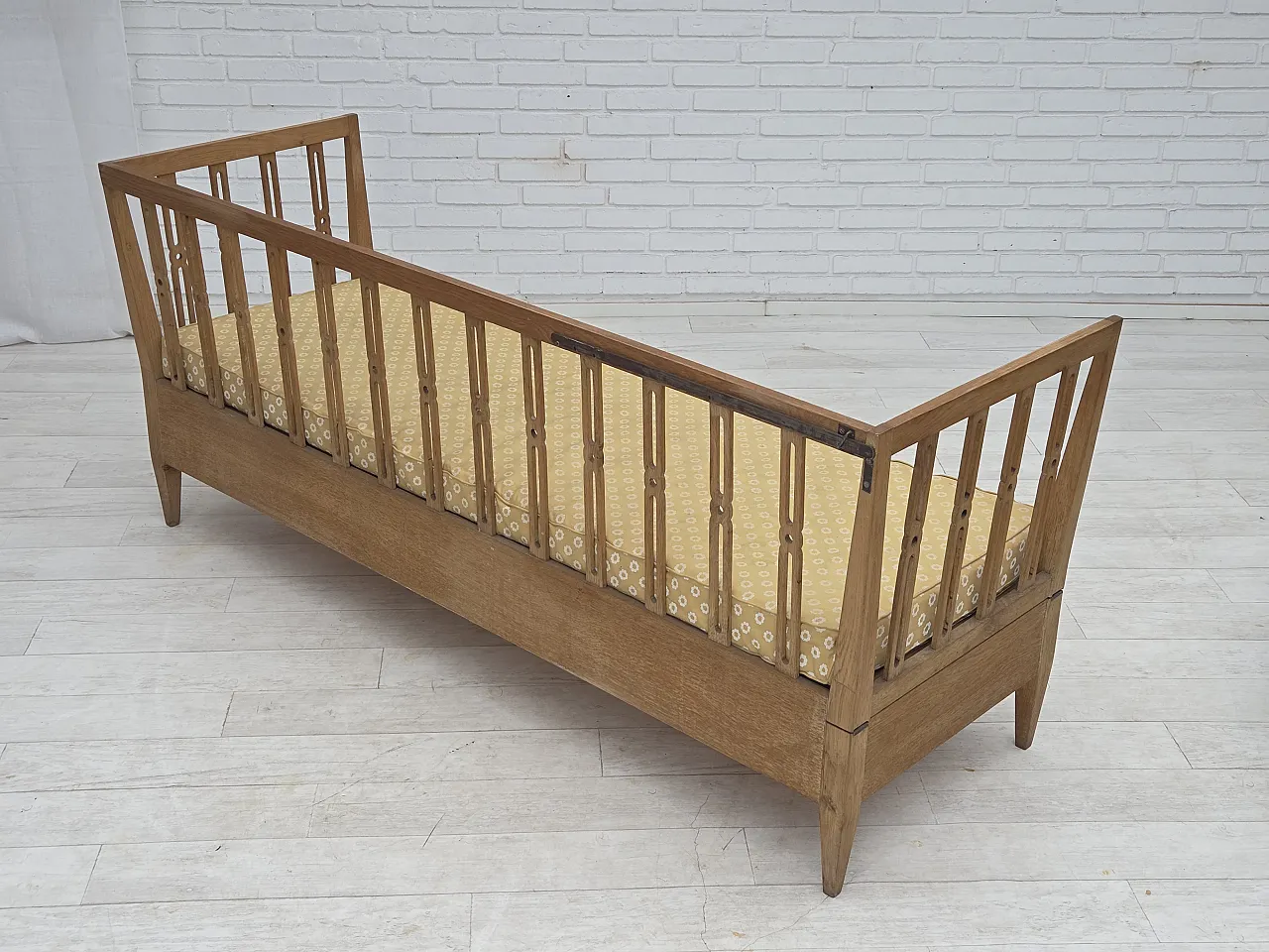 Divano/divano letto in tessuto per mobili e legno di quercia, anni '70 13