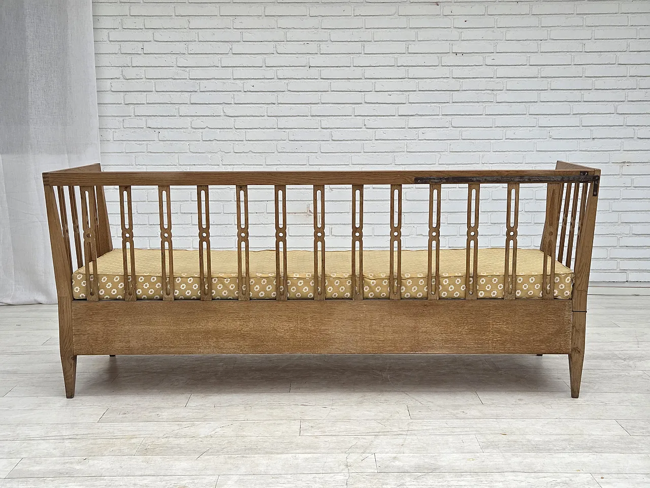 Divano/divano letto in tessuto per mobili e legno di quercia, anni '70 14