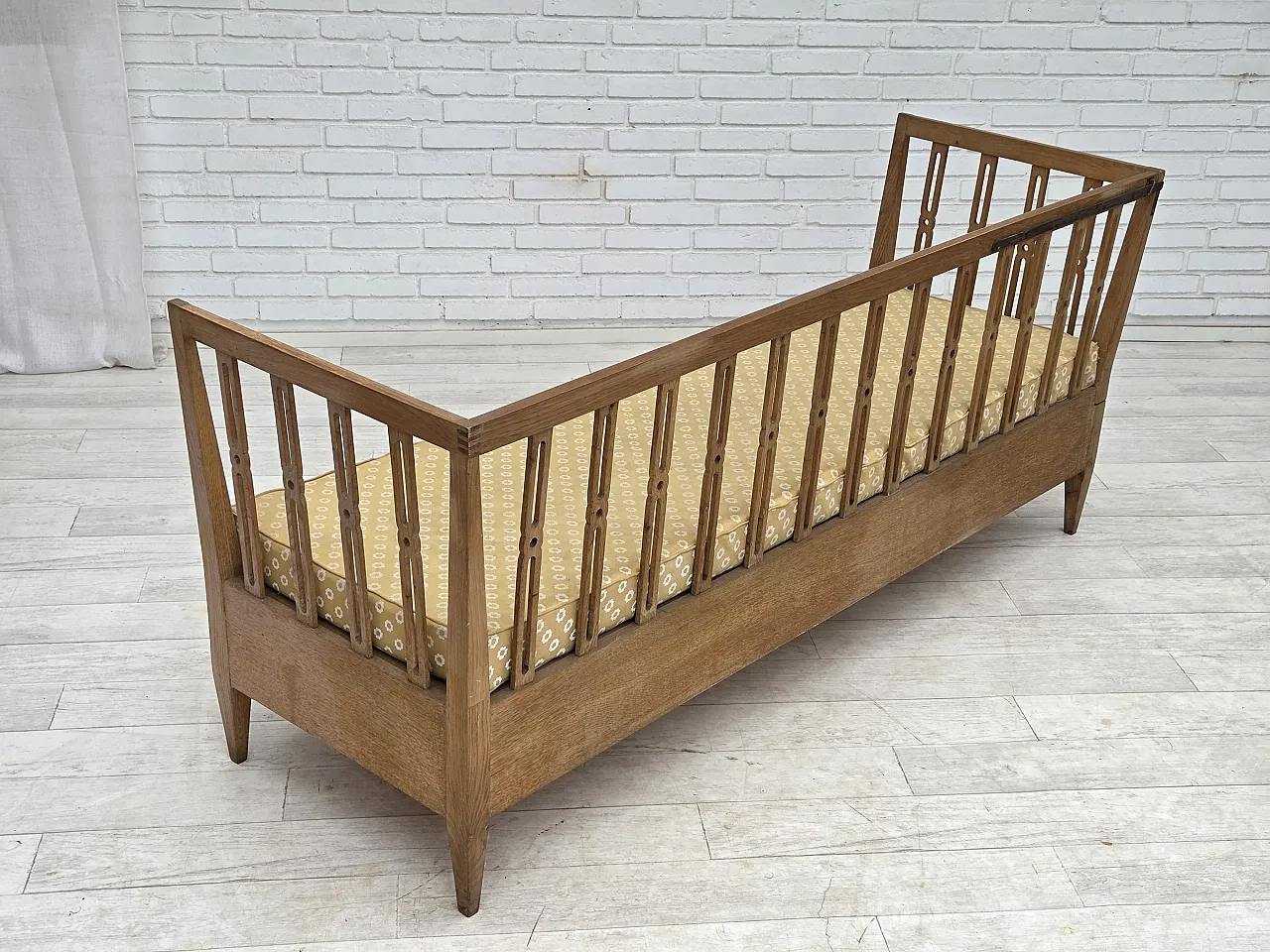 Divano/divano letto in tessuto per mobili e legno di quercia, anni '70 15