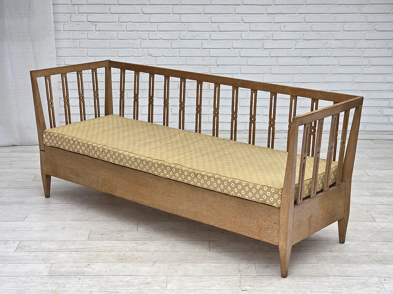 Divano/divano letto in tessuto per mobili e legno di quercia, anni '70 17