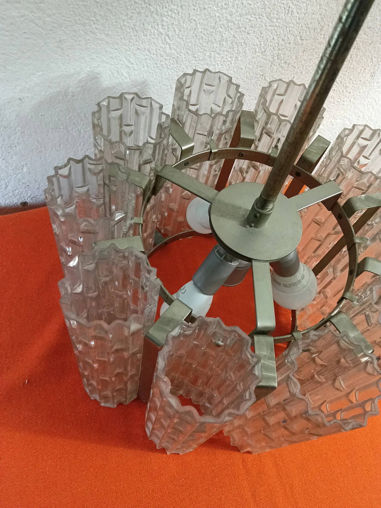 60s chandelier with textured glass 3