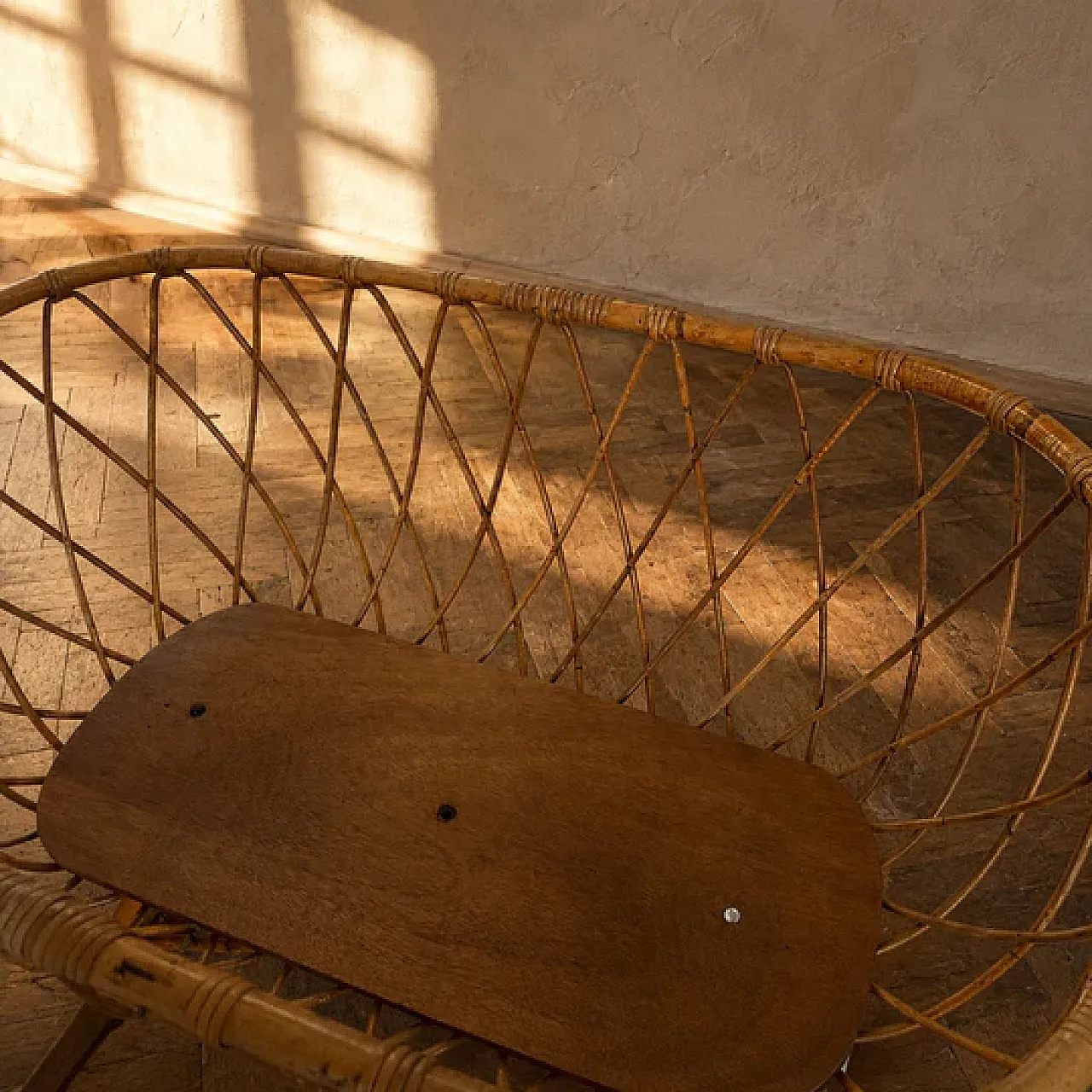 Culla per bambini in vimini di rattan su supporto, anni '70 5