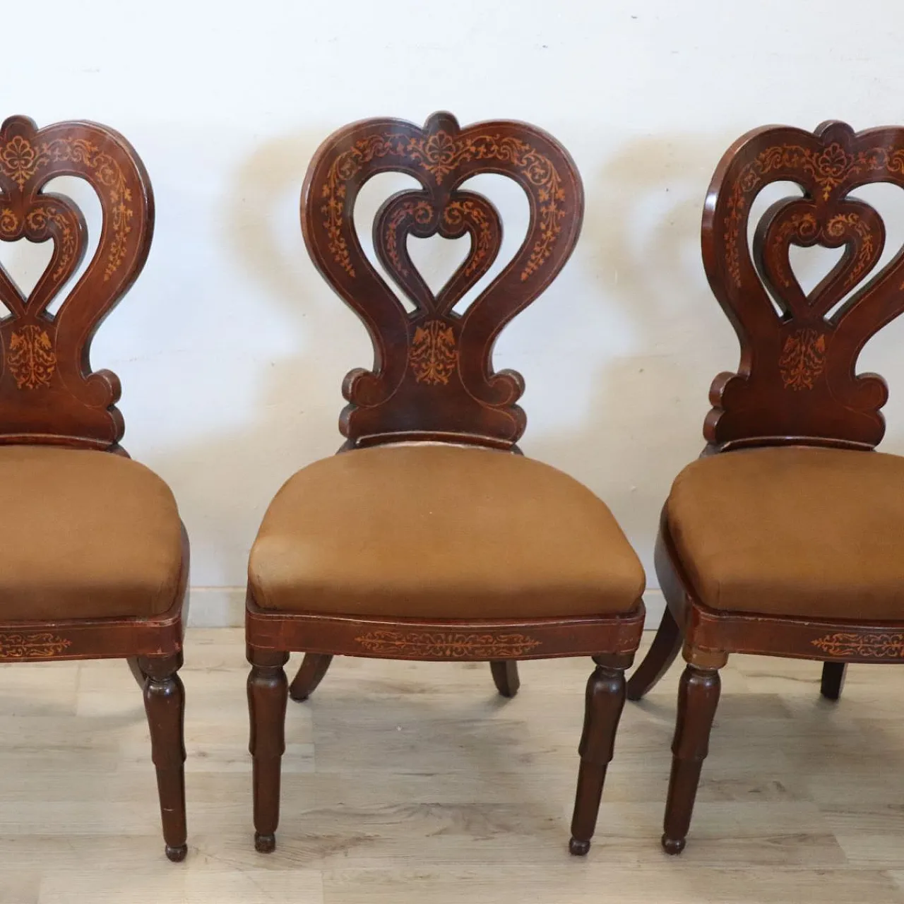 6 sedie antiche raffinato intarsio, '800 5