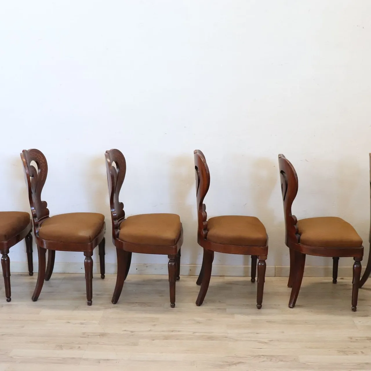 6 sedie antiche raffinato intarsio, '800 7