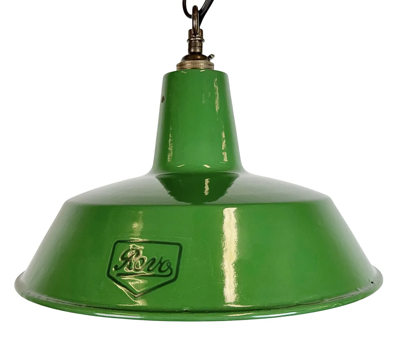 Industrial Green Enamel Factory Pendant Lamp from Revo, 1950s 1