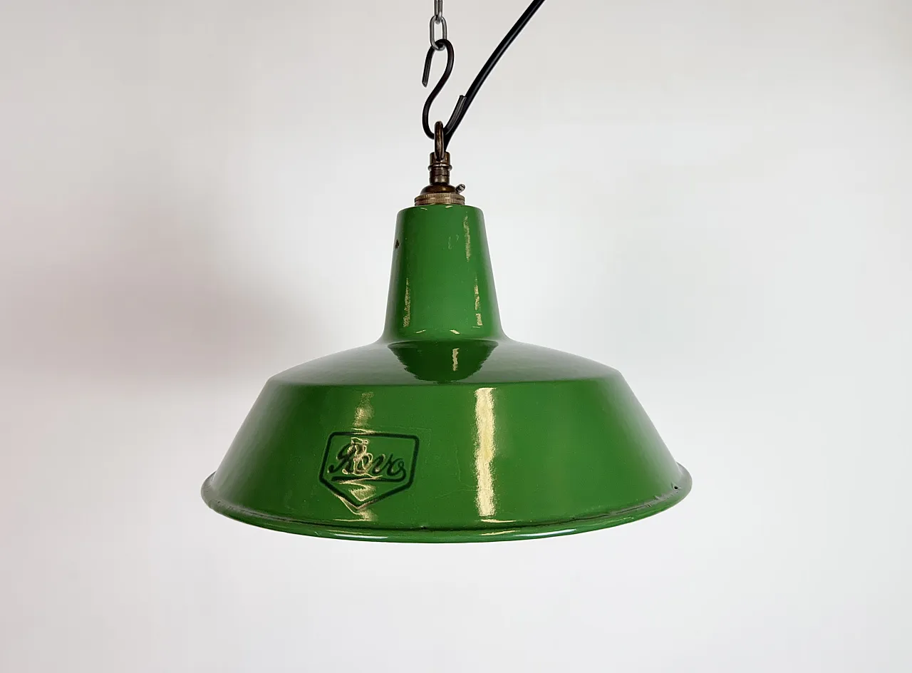 Industrial Green Enamel Factory Pendant Lamp from Revo, 1950s 2