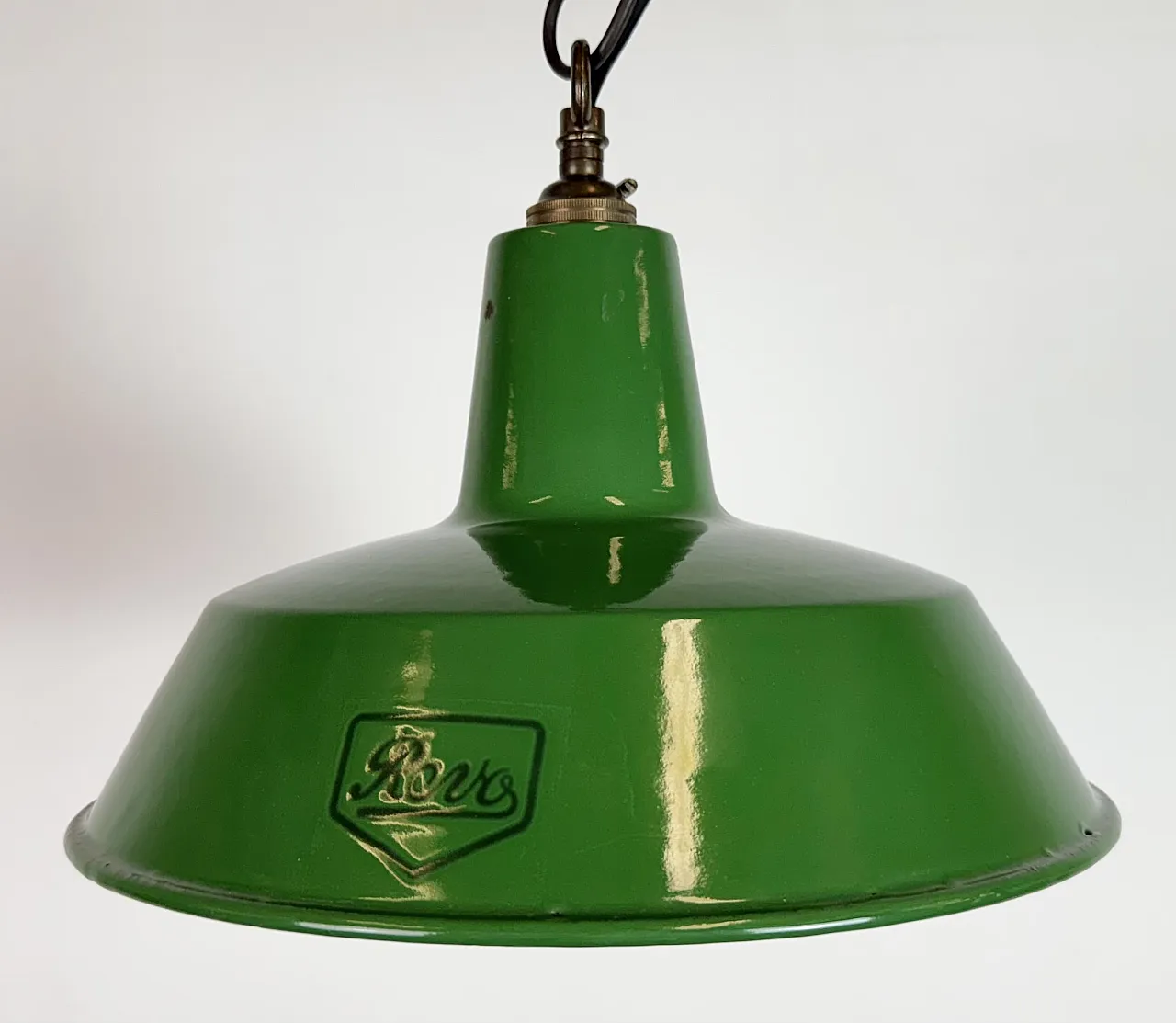 Industrial Green Enamel Factory Pendant Lamp from Revo, 1950s 3
