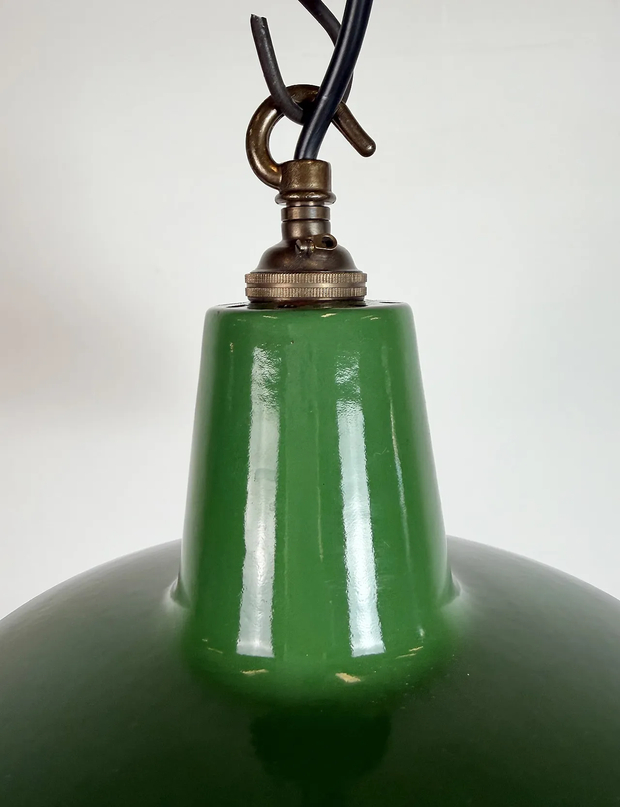 Industrial Green Enamel Factory Pendant Lamp from Revo, 1950s 4